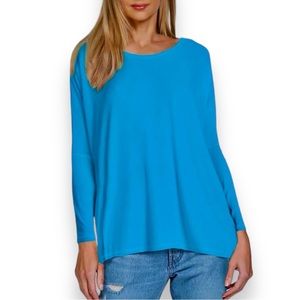 PIKO Blue Long Dolman Sleeve Tunic Top Women’s Loose Fit Oversized Flowy Shirt